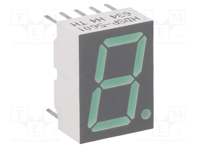 Display: LED; 7-segment; 14.22mm; 0.56"; No.char: 1; green; anode