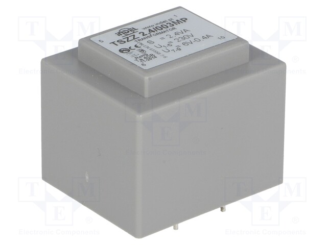 Transformer: encapsulated; 2.4VA; 230VAC; 6V; 0.4A; Mounting: PCB