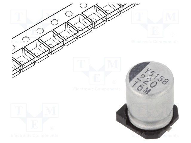 Capacitor: electrolytic; SMD; 220uF; 16VDC; Ø8x10mm; ±20%; 5000h