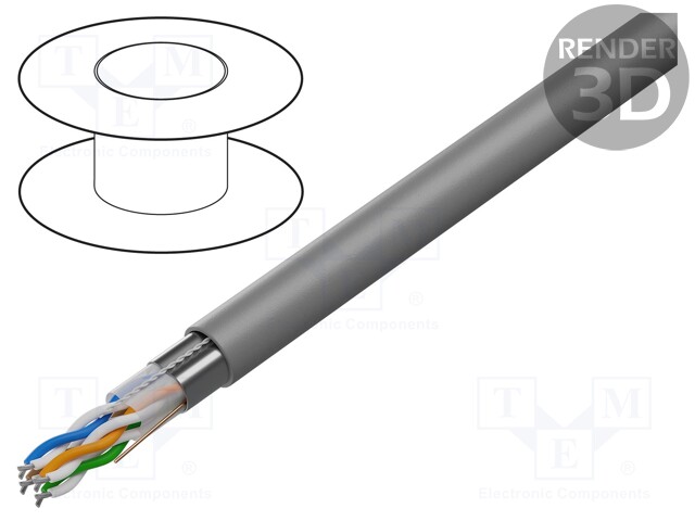 Wire; F/UTP; 4x2x24AWG; stranded; CCA; PVC; grey; 305m; CPR: Fca