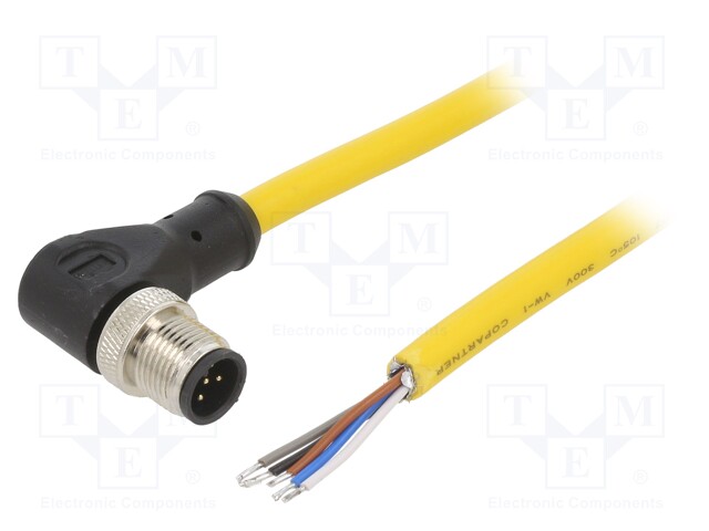 Connection lead; M12; PIN: 5; angled; 10m; plug; 250VAC; 4A; PVC; IP68