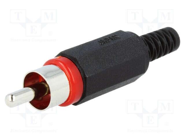 Plug; RCA; male; with strain relief; straight; soldering