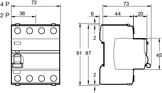 RCD breaker; Inom: 63A; Ires: 100mA; Poles: 2; 400V; Mounting: DIN