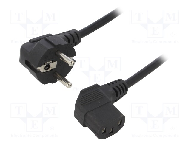 Cable; CEE 7/7 (E/F) plug angled,IEC C13 female 90°; 1.5m; PVC