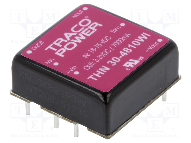 Converter: DC/DC; 30W; Uin: 18÷75V; 3.3VDC; Iout: 7000mA; 1"x1"