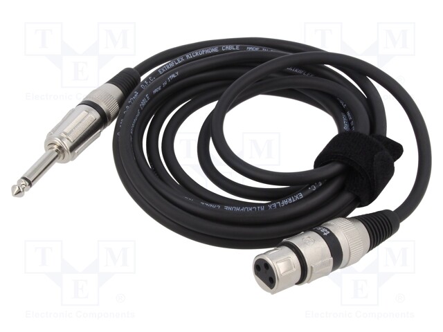 Cable; Jack 6,3mm 2pin plug,XLR female 3pin; 3m; black; 0.25mm2