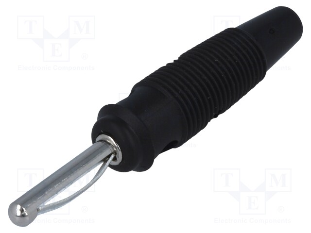 Plug; 4mm banana; 16A; 60VDC; black; with 4mm transversal socket