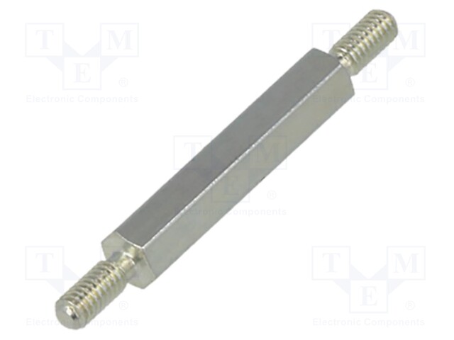 Screwed spacer sleeve; 20mm; Ext.thread: M2,5; hexagonal; steel