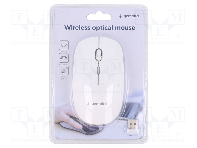 Optical mouse; white; USB A; wireless; No.of butt: 4; 10m