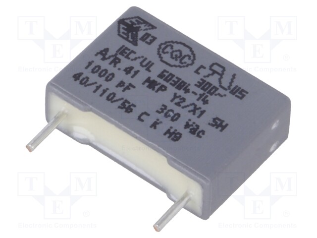 Capacitor: polypropylene; Y2; 1nF; 10mm; ±20%; 13x4x9mm; -40÷110°C