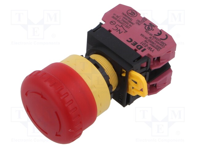 Emergency Stop Switch, DPST-NC, Push-Pull, Screw, 10 A, 120 V