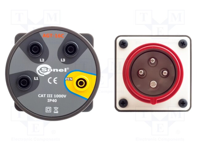 Three-phase adapter; 16A; banana socket x4,CEE plug x4; IP40