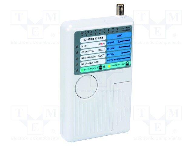Tester: LAN wiring; Display: LED; RJ45,USB,BNC,RJ11,RJ12