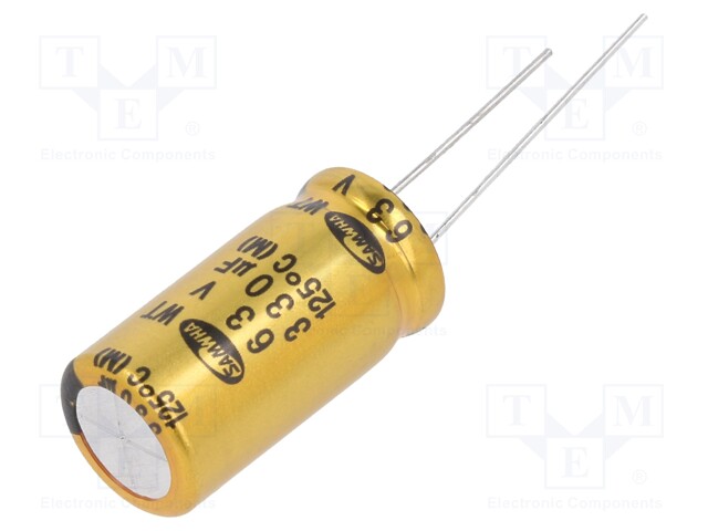 Capacitor: electrolytic; THT; 330uF; 63VDC; Ø12.5x25mm; ±20%; 5000h