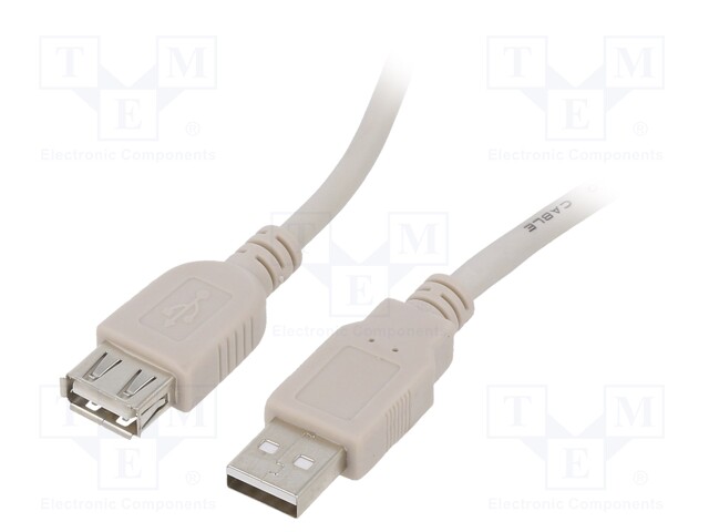 Cable; USB 2.0; USB A socket,USB A plug; gold-plated; 3m; beige