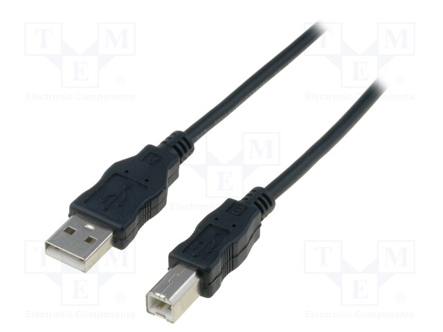 Cable; USB 2.0; USB A plug,USB B plug; nickel plated; 1.8m; black