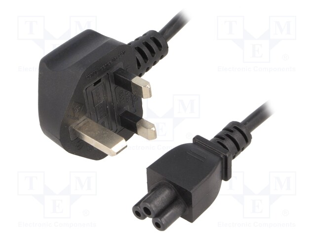 Cable; BS 1363 (G) plug,IEC C5 female; 1.8m; black; PVC; 2.5A