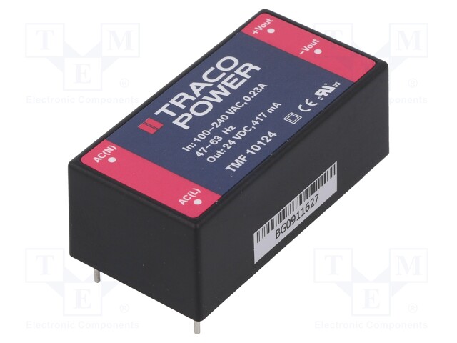 Converter: AC/DC; 10W; Uout: 24VDC; Iout: 417mA; 84%; Mounting: PCB