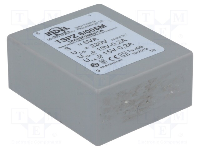 Transformer: encapsulated; 6VA; 230VAC; 15V; 15V; 0.2A; 0.2A; IP00