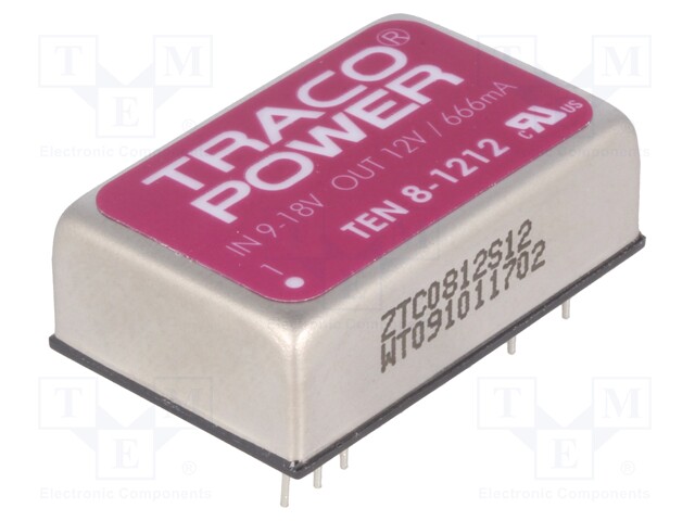 Converter: DC/DC; 8W; Uin: 9÷18V; 12VDC; Iout: 665mA; DIP24; 17g