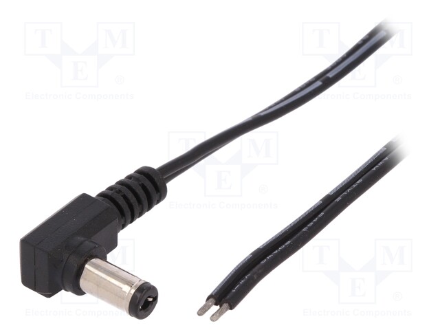 Cable; wires,DC 5,5/2,1 plug; angled; 0.5mm2; black; 1.5m