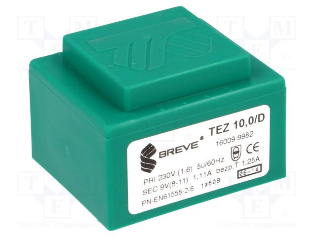 Transformer: encapsulated; 10VA; 230VAC; 9V; 1111.1mA; IP00; 280g