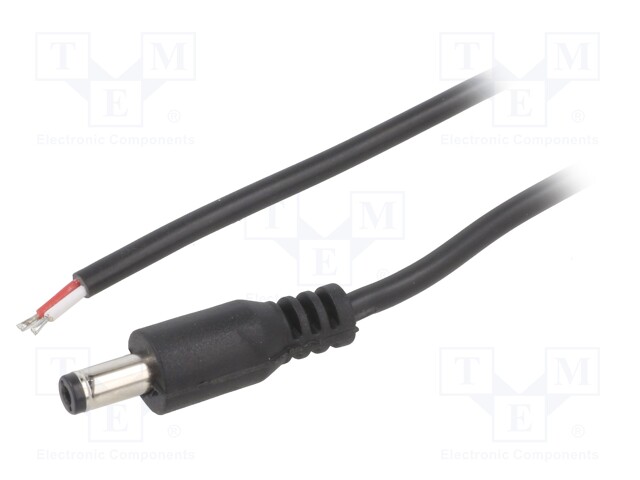 Cable; wires,DC 5,5/2,1 plug; straight; 0.5mm2; black; 1.5m