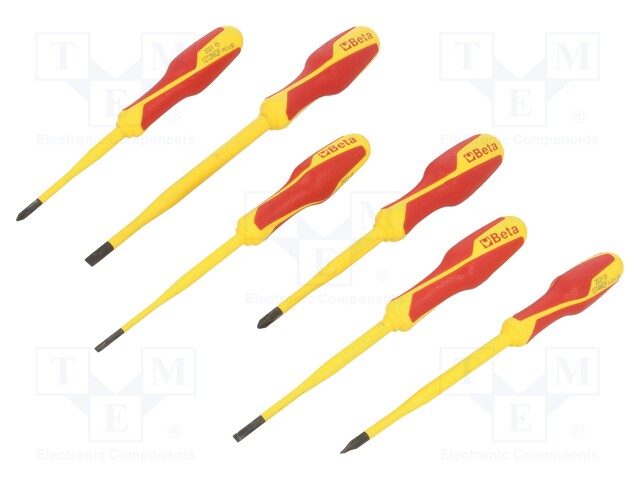 Kit: screwdrivers; Pcs: 6; insulated,slim; Phillips,slot