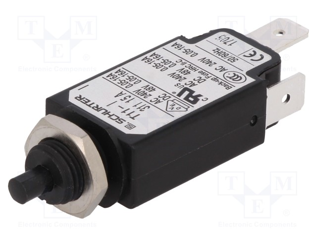 Circuit breaker; Urated: 240VAC; 48VDC; 15A; SPST; Poles: 1; screw