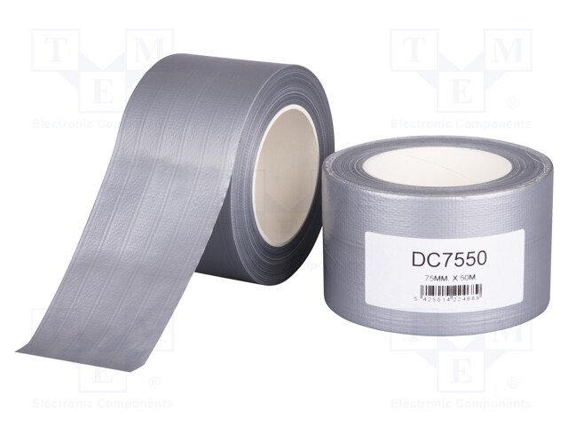 Tape: duct; W: 75mm; L: 50m; D: 0.17mm; silver; synthetic rubber; 12%