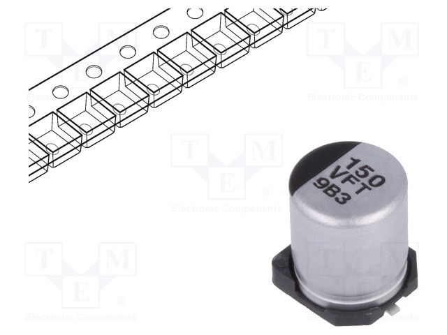 Capacitor: electrolytic; low impedance; 150uF; 35VDC; Case: D8