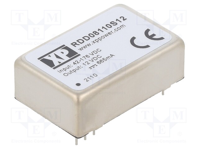 Isolated Board Mount DC/DC Converter, Railway, 1 Output, 8 W, 12 V, 665 mA