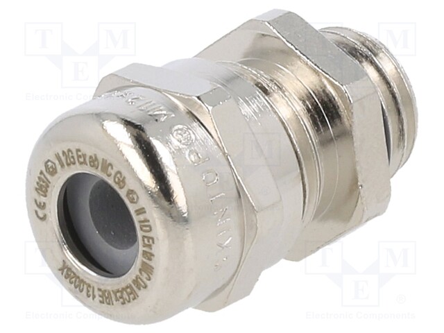 Cable gland; M12; IP68; Mat: brass; Body plating: nickel