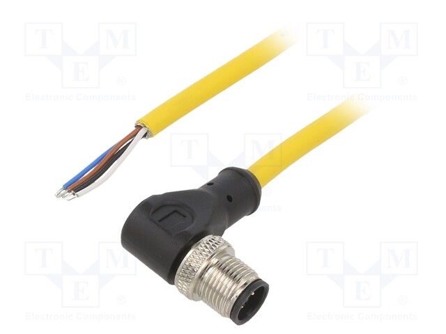 Connection lead; M12; PIN: 4; angled; 5m; plug; 250VAC; 4A; PVC; IP68