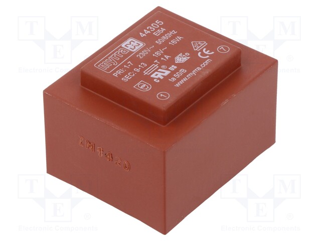 Transformer: encapsulated; 16VA; 230VAC; 18V; 889mA; Mounting: PCB