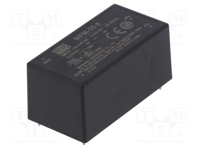 Power supply: switched-mode; modular; 20W; 5VDC; 52.4x27.2x24mm