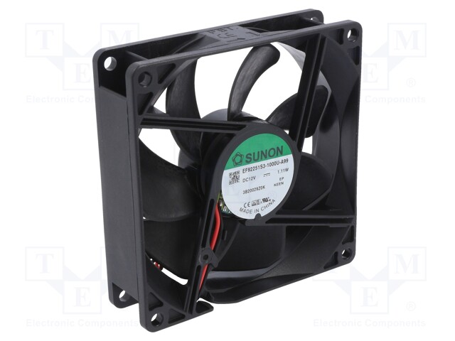 Fan: DC; axial; 12VDC; 92x92x25mm; 66.96m3/h; 28dBA; slide bearing