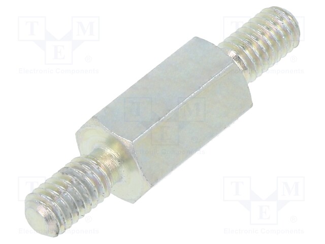 Screwed spacer sleeve; 12mm; Ext.thread: M4; hexagonal; steel