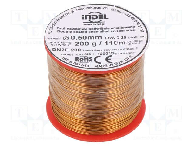 Coil wire; double coated enamelled; 0.5mm; 200g; -65÷200°C