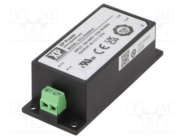 Power supply: switched-mode; 15W; 9VDC; 1.67A; OUT: 1; 110g; 80%