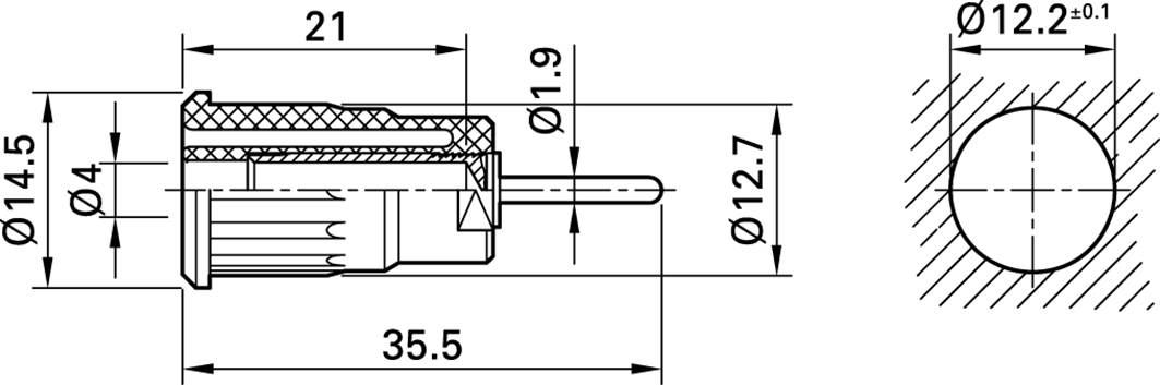 Socket; 4mm banana; 24A; 1kV; grey; gold-plated; on panel; 12.2mm