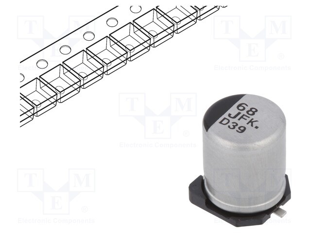 Capacitor: electrolytic; low impedance; SMD; 68uF; 63VDC; ±20%