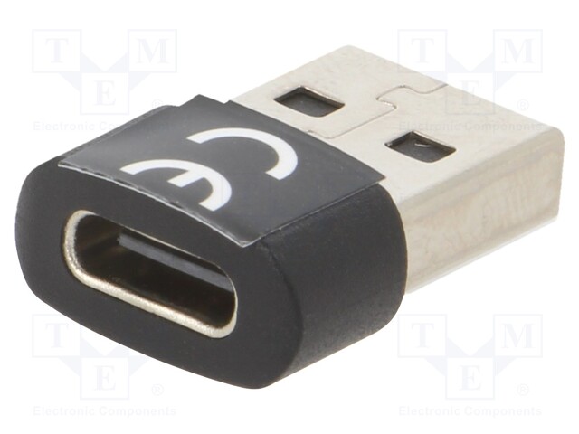 Adapter; USB 2.0; USB A socket,USB C plug; nickel plated; black