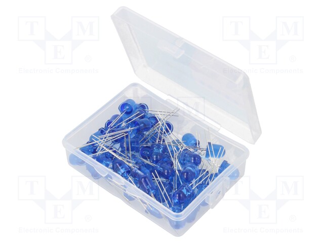 Kit: LED; 8mm; THT; 50pcs; blue; 3÷15V; Kit: LED diode blue x50; 30°