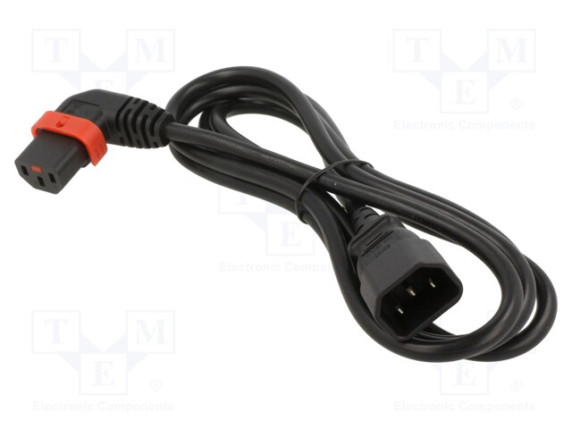 Cable; IEC C13 female 90°,IEC C14 male; 2m; black; 10A; 250V; IP20
