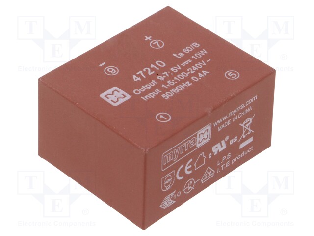 Converter: AC/DC; 10W; Uout: 5VDC; Iout: 2A; 74%; Mounting: PCB