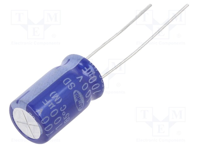 Capacitor: electrolytic; THT; 100uF; 100VDC; Ø10x16mm; ±20%; 2000h