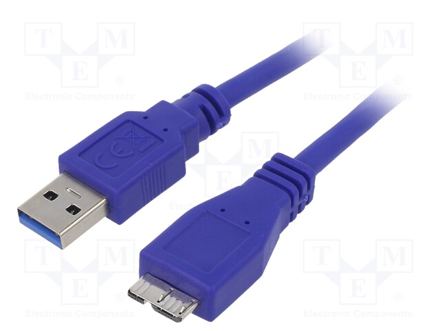 Cable; USB 3.0; USB A plug,USB B micro plug; 1.8m; blue