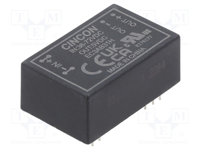 Converter: DC/DC; 3W; Uin: 36÷72V; Uout: 5VDC; Iout: 600mA; DIP24