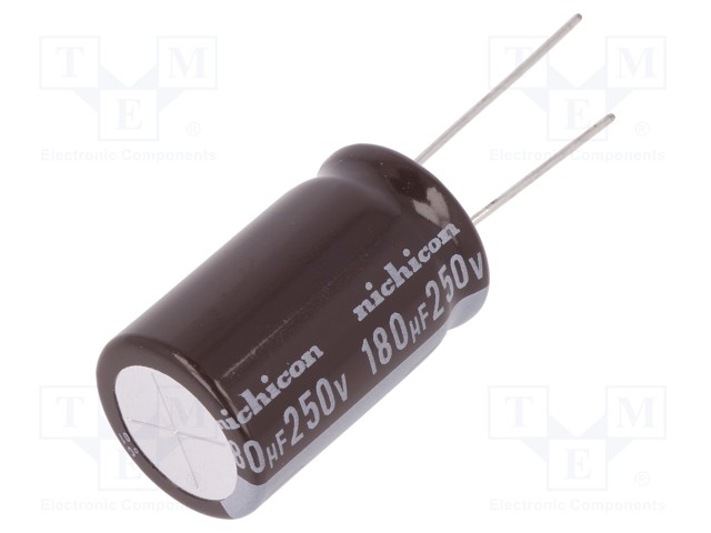 Capacitor: electrolytic; THT; 180uF; 250VDC; Ø18x31.5mm; ±20%